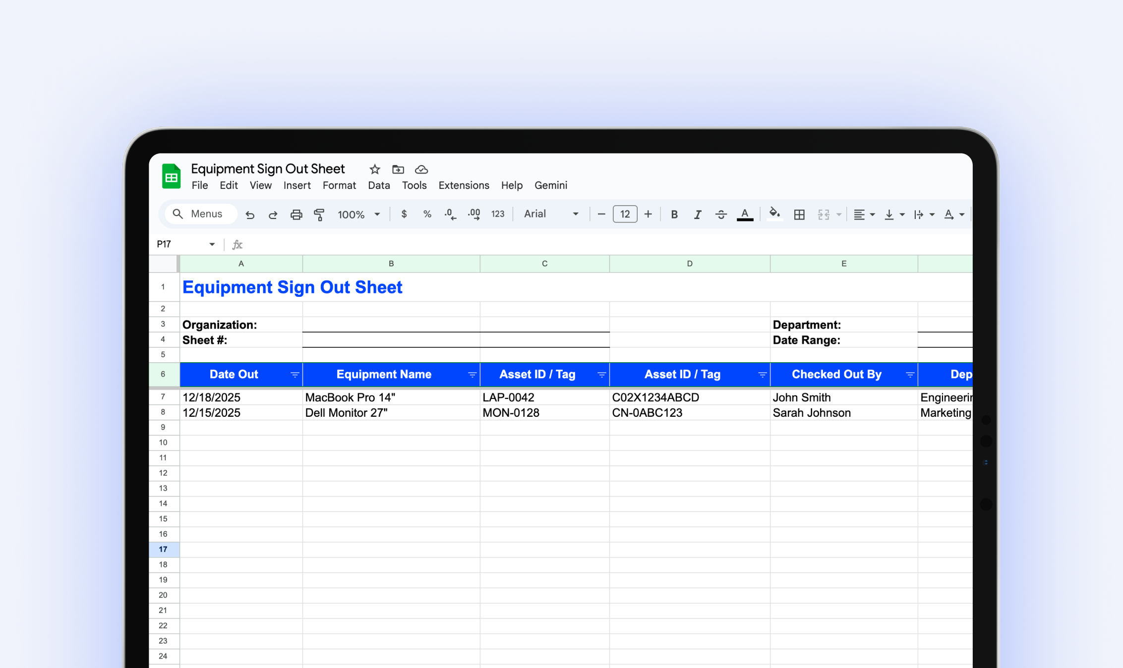 Equipment Sign Out Sheet | BlueTally