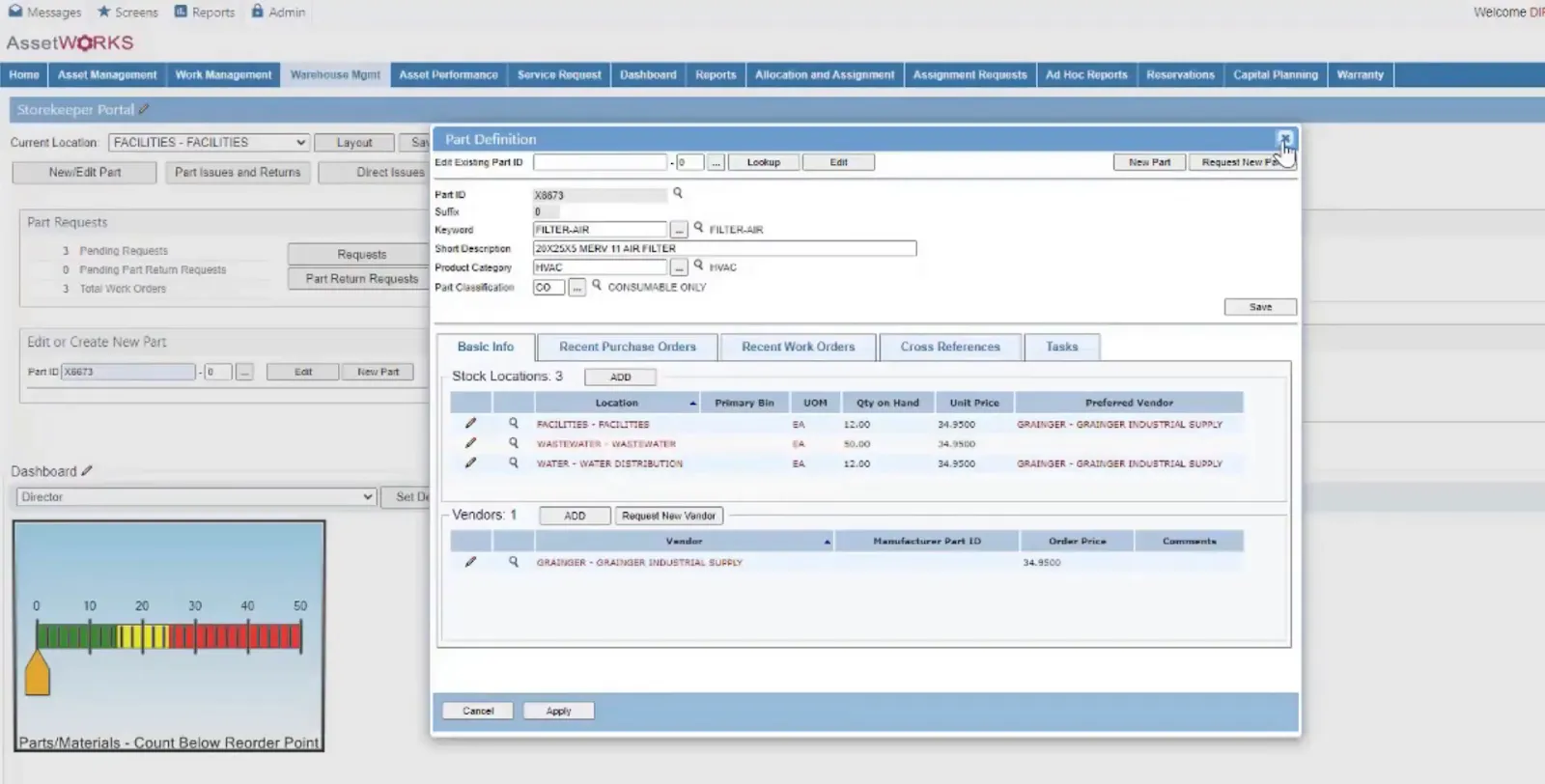 AssetWorks EAM dashboard.
