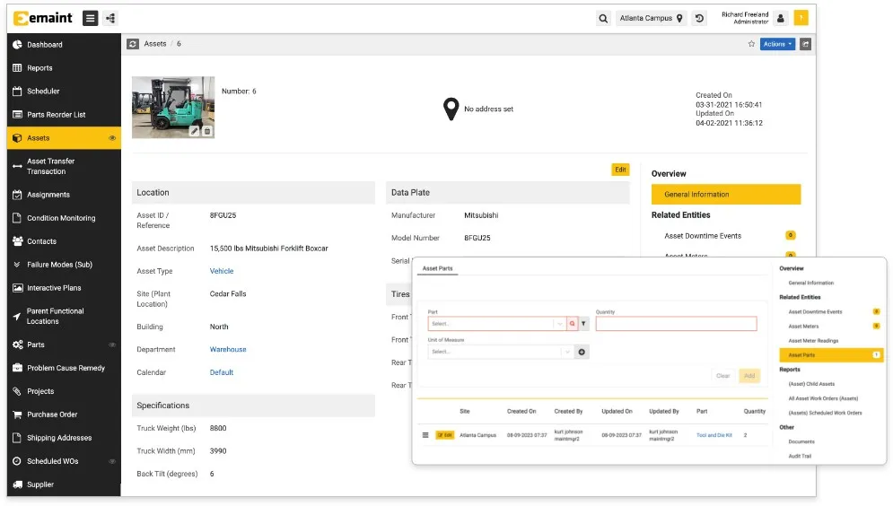 eMaint's EAM dashboard. 