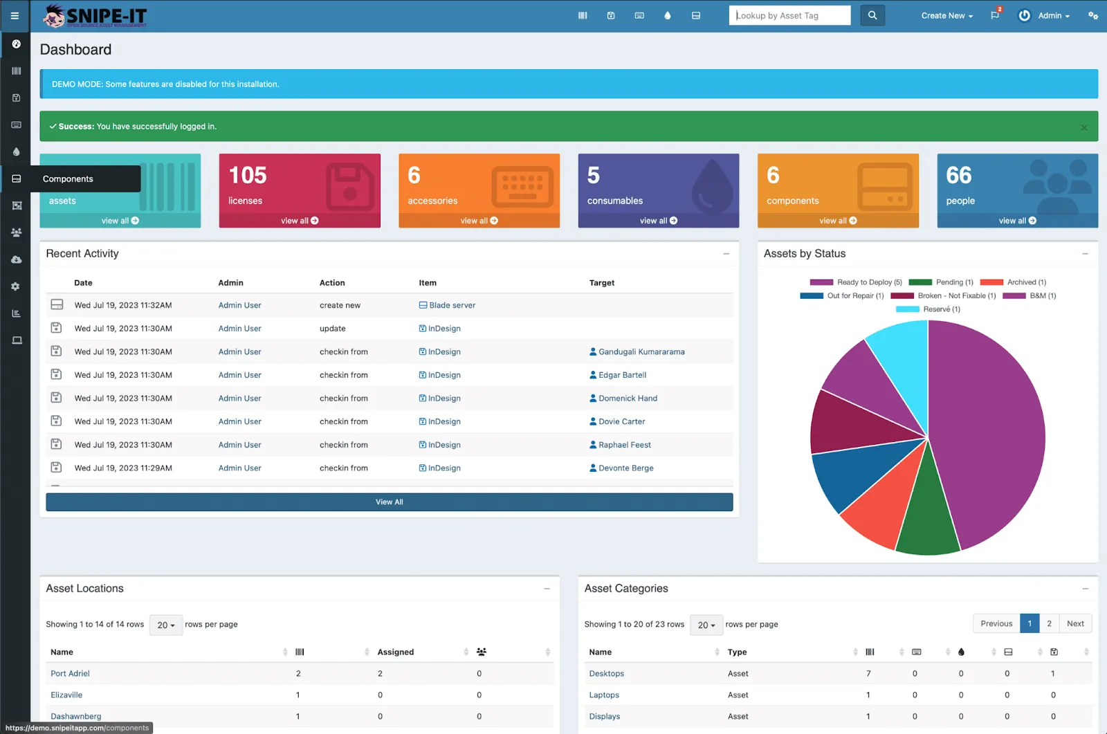 Snipe-IT's dashboard for asset condition monitoring.