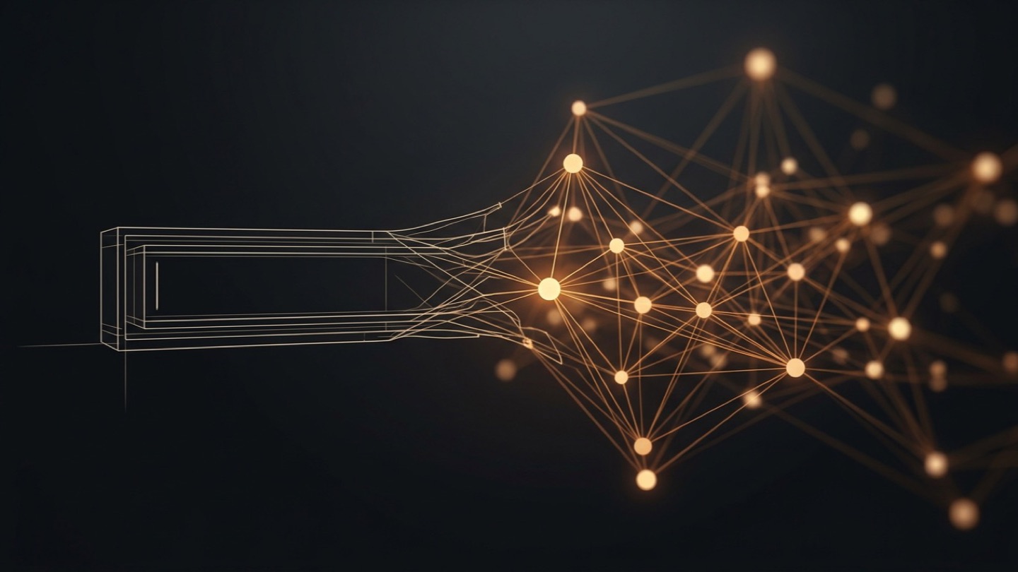 Google search bar deconstructed into a knowledge graph and citation network — representing the architectural shift from content optimization to AI citation strategy