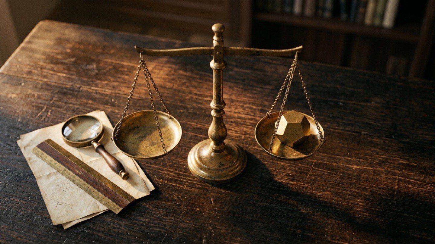 A set of brass balance scales on a dark desk — editorial image for boutique AI consulting firms evaluation guide