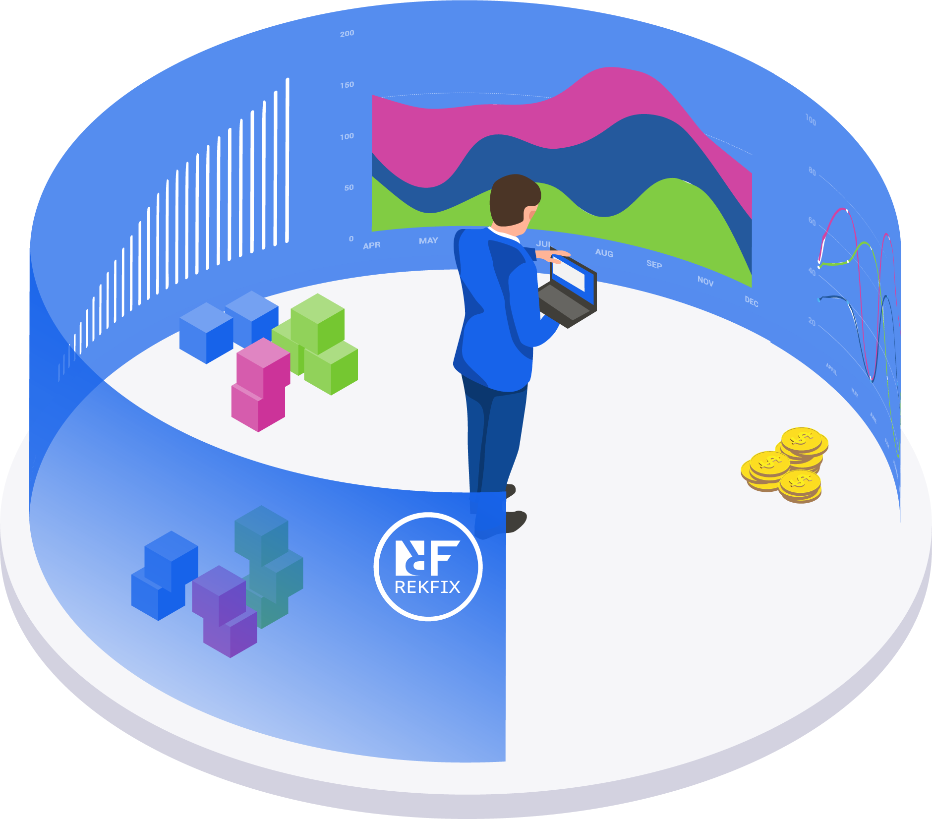 REKFIX isometric representation.  data visualisation in dashboard.