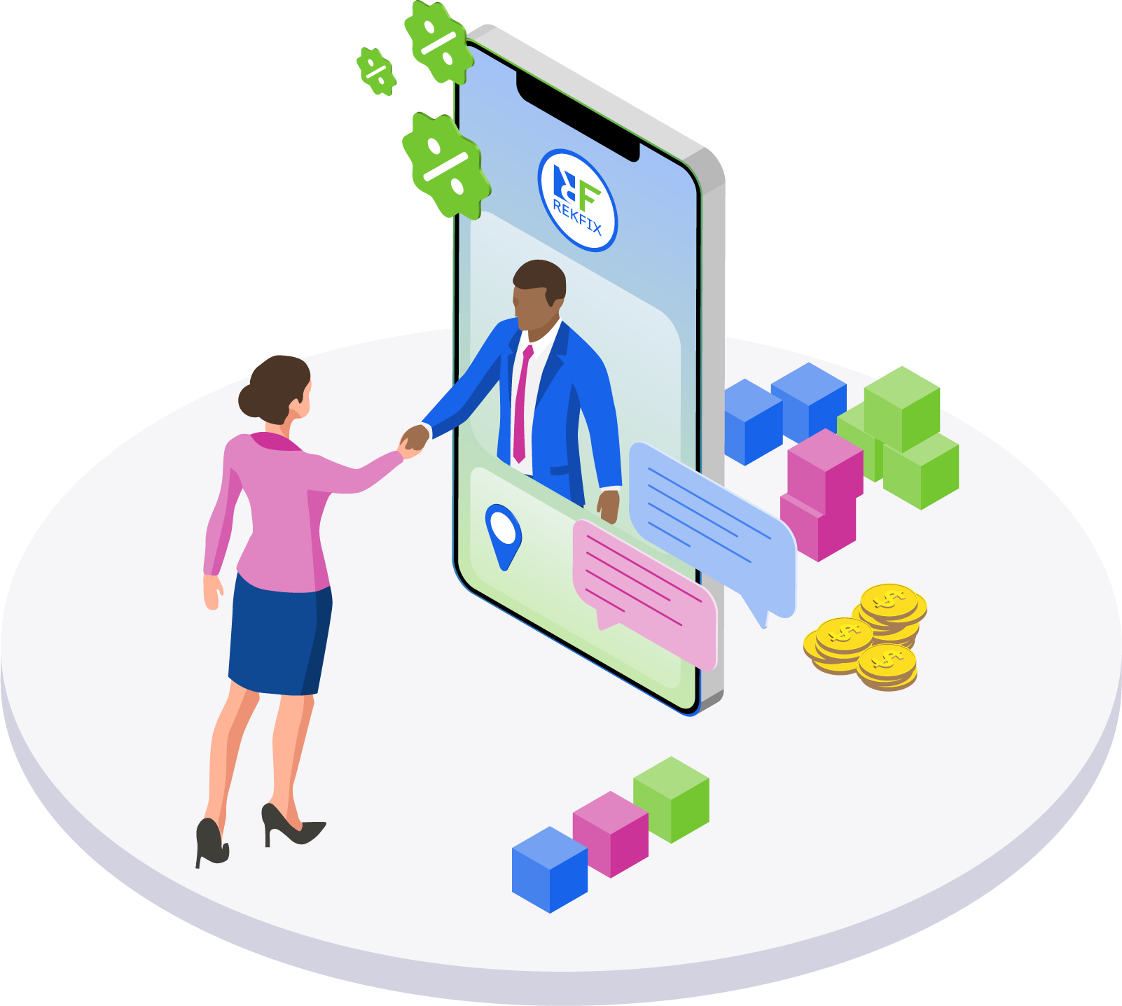 REKFIX isometric representation. client direct interaction