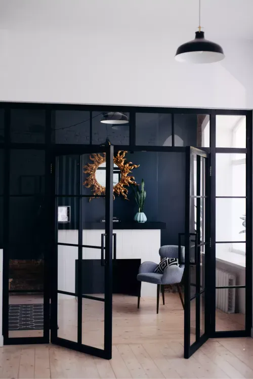 Photograph of an office room in a home with fresh paint