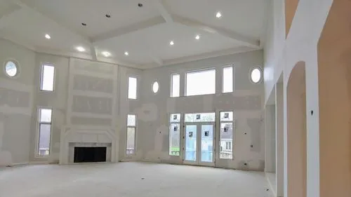A photograph of a large interior living room of a home