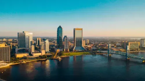 A photograph of a city skyline