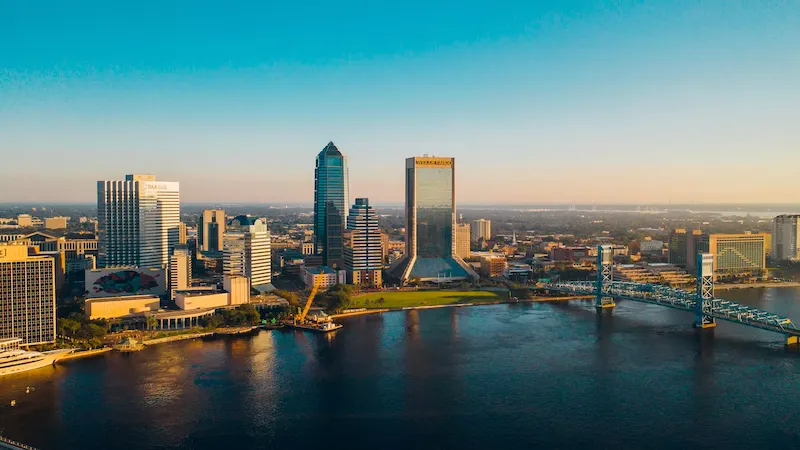 A photograph of a city skyline