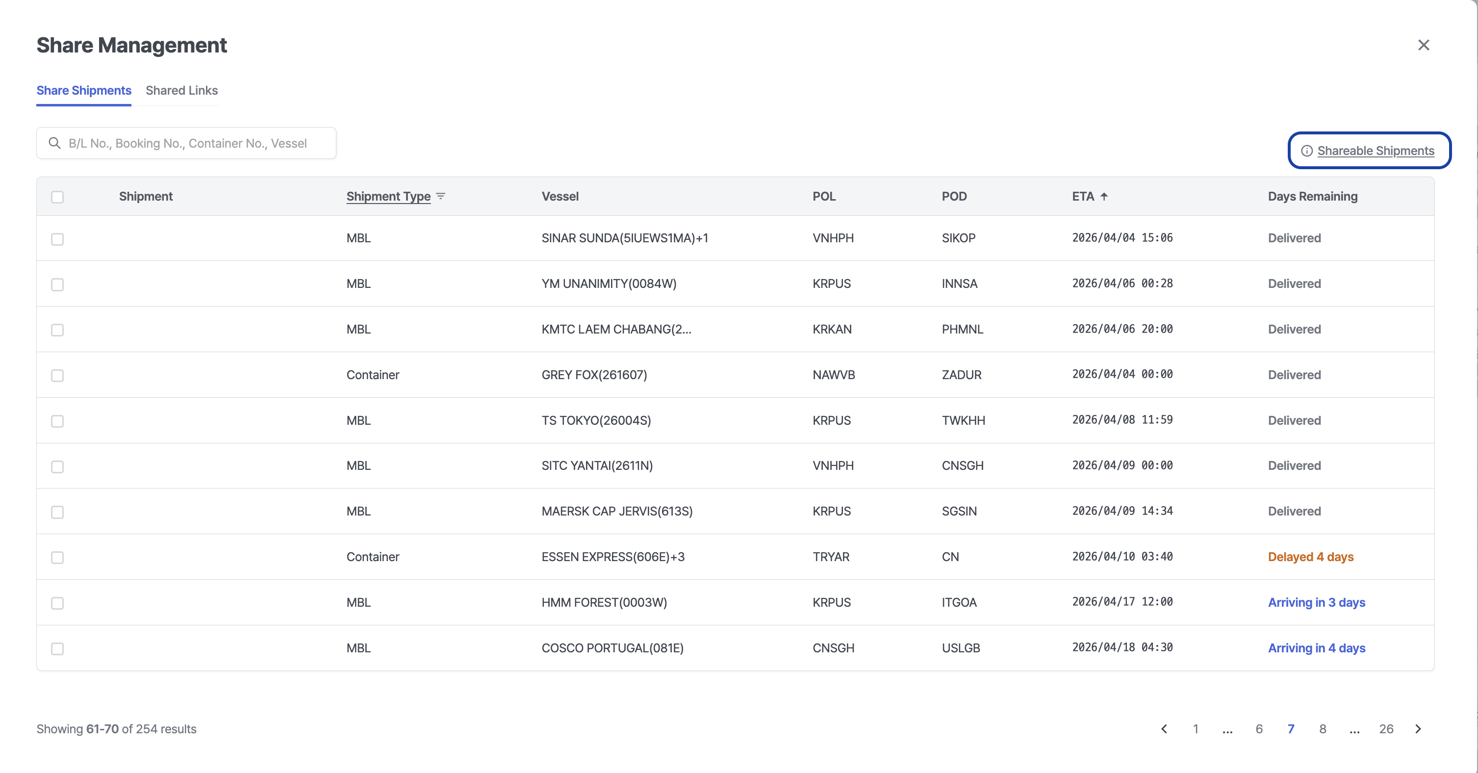 Share Insight Cargo Tracking Interface