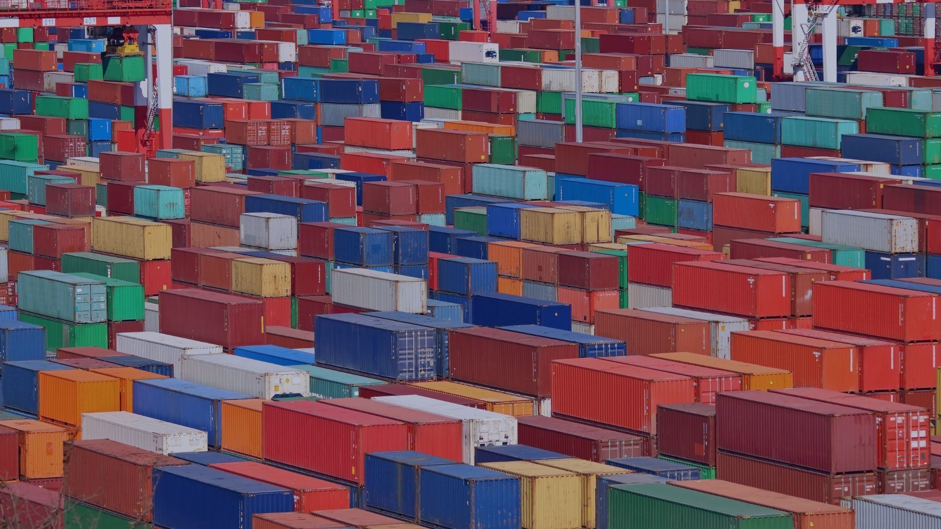 Congested container port terminal during ocean freight peak season