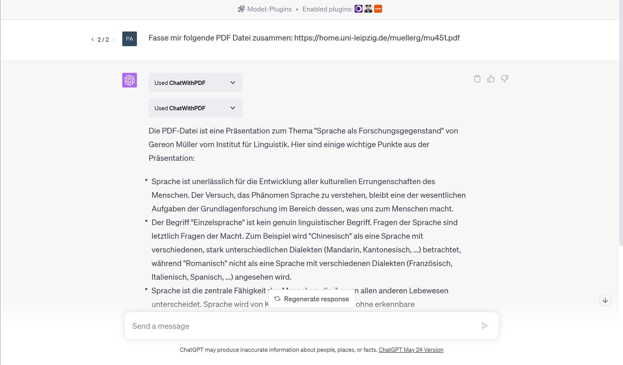 Chat mit dem Plugin ChatWithPDF