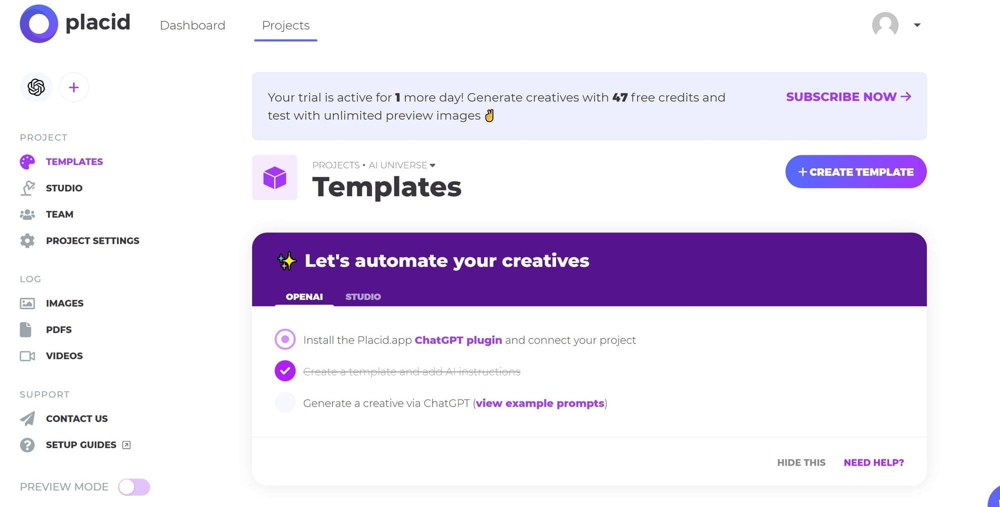 Template Seite des Plugins Placid App