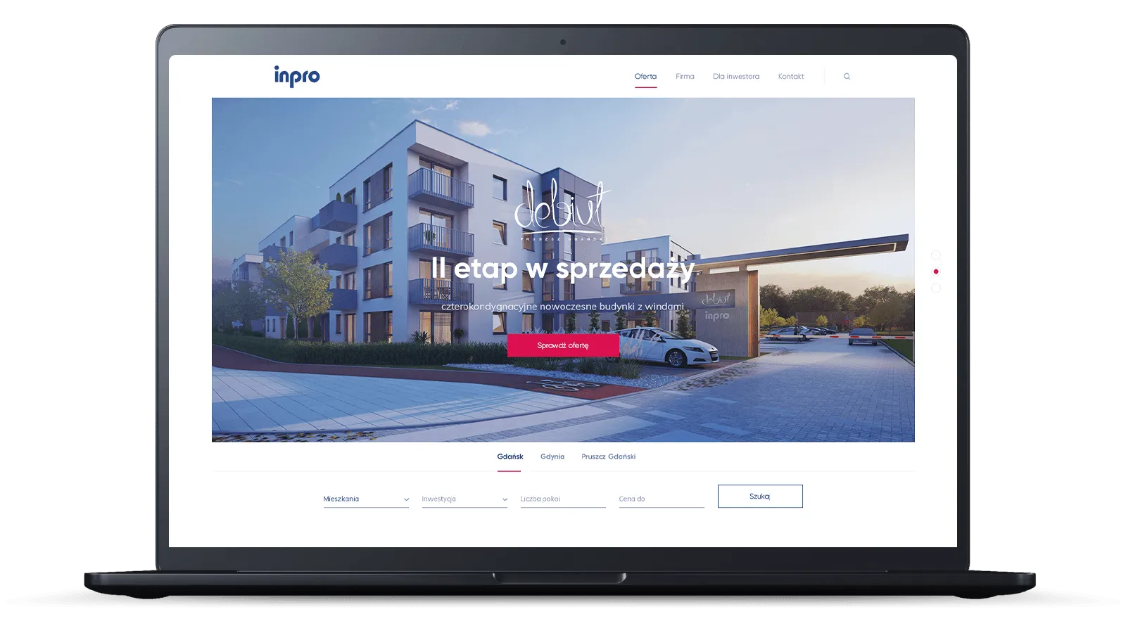 Inpro website on a laptop, UI design by Hilvec