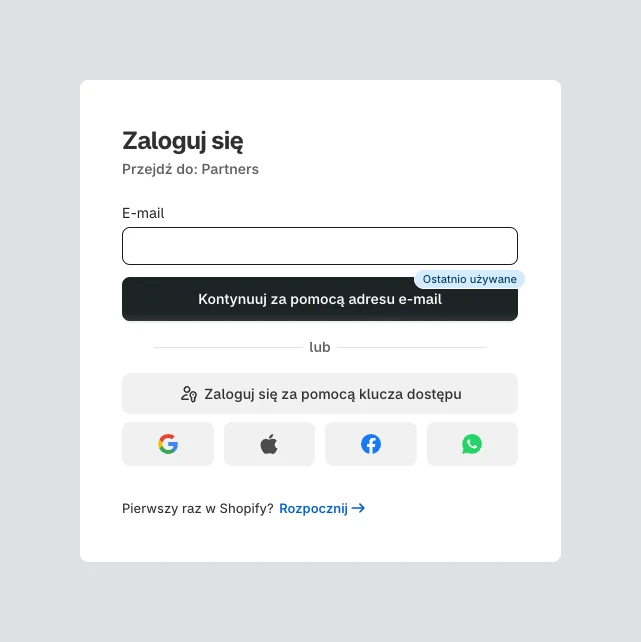 Logowanie do Shopify Partners