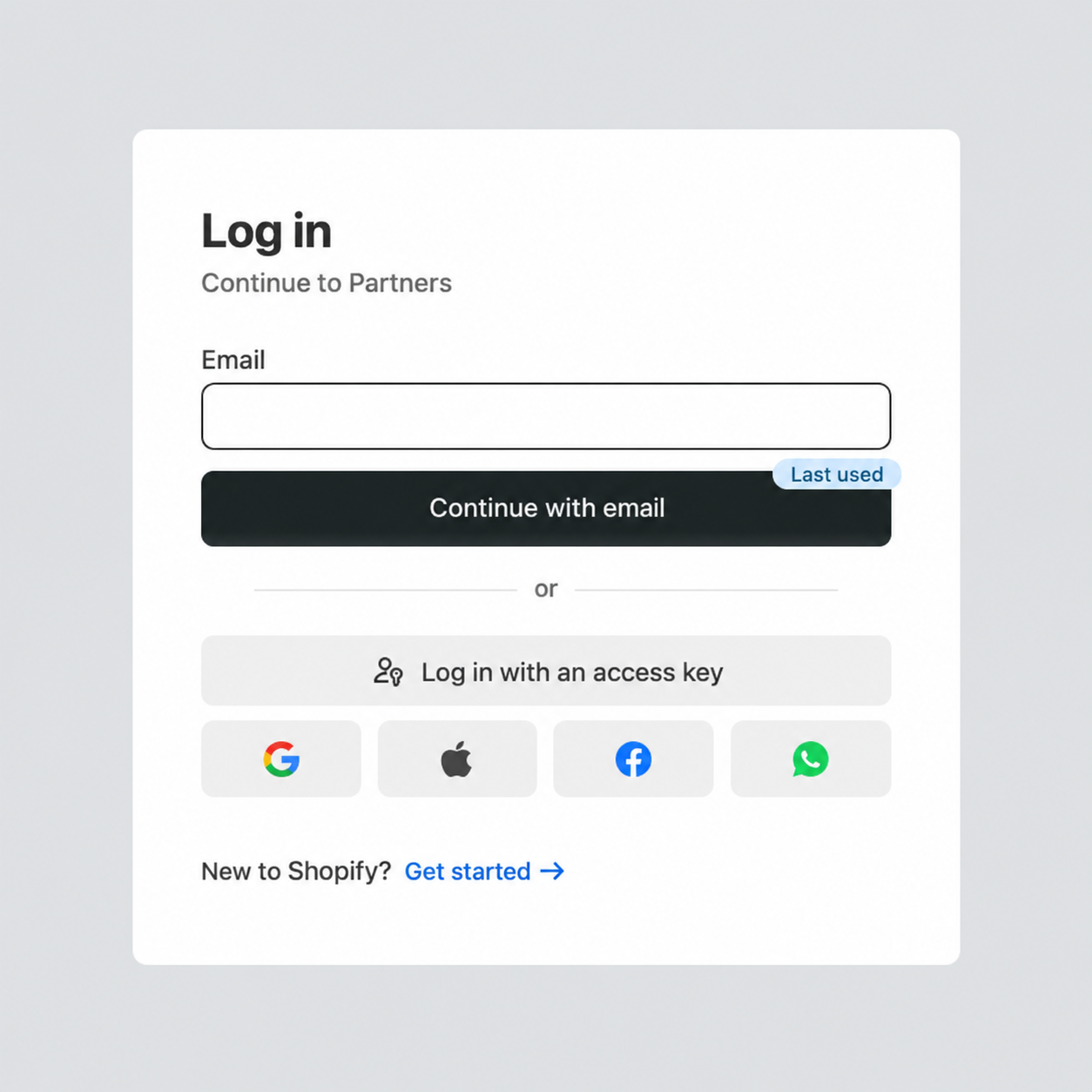 Shopify Partners login screen