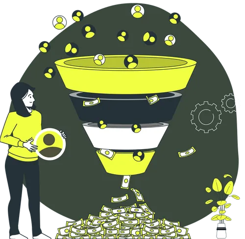 Leaky bucket funnel showing revenue loss across the customer journey sitors into customers