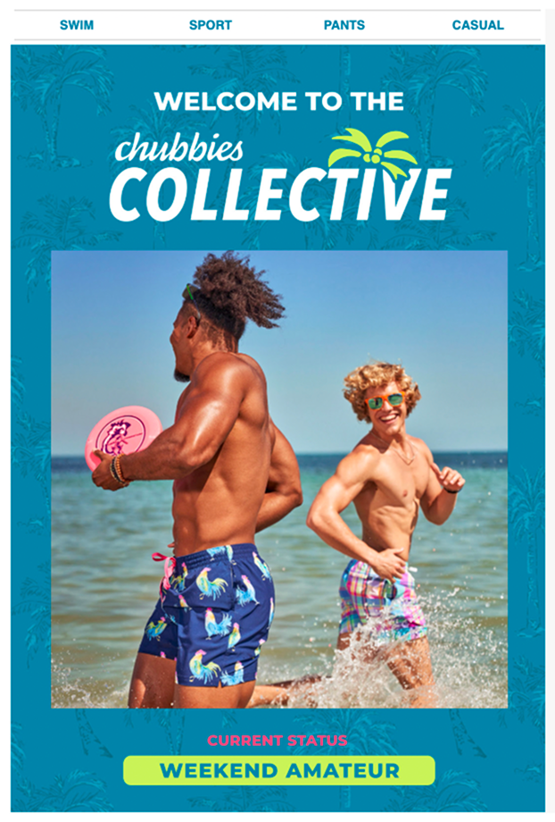Sample welcome email for new subscribers by Chubbies