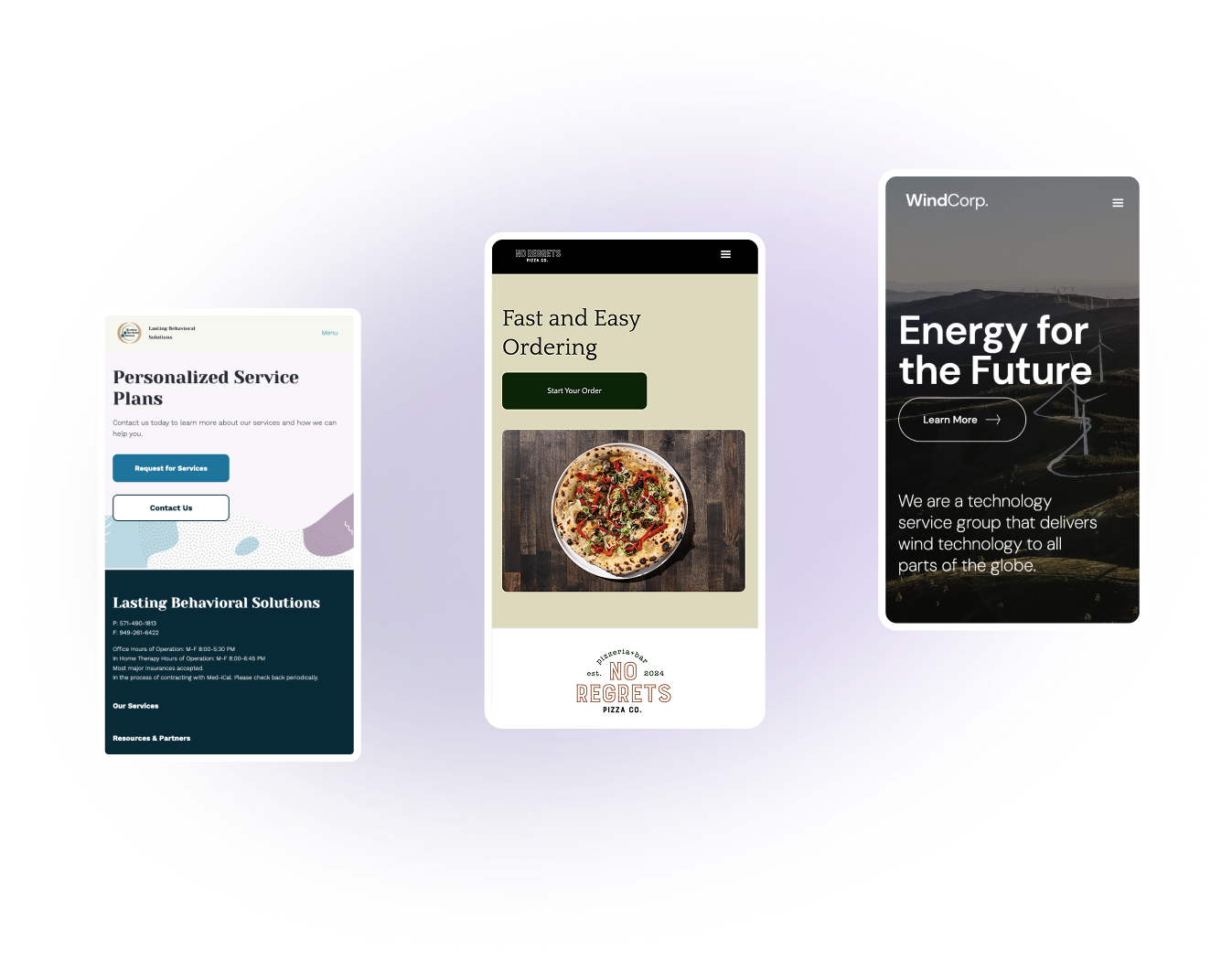 Mockup showing examples of clean responsive web design for local businesses