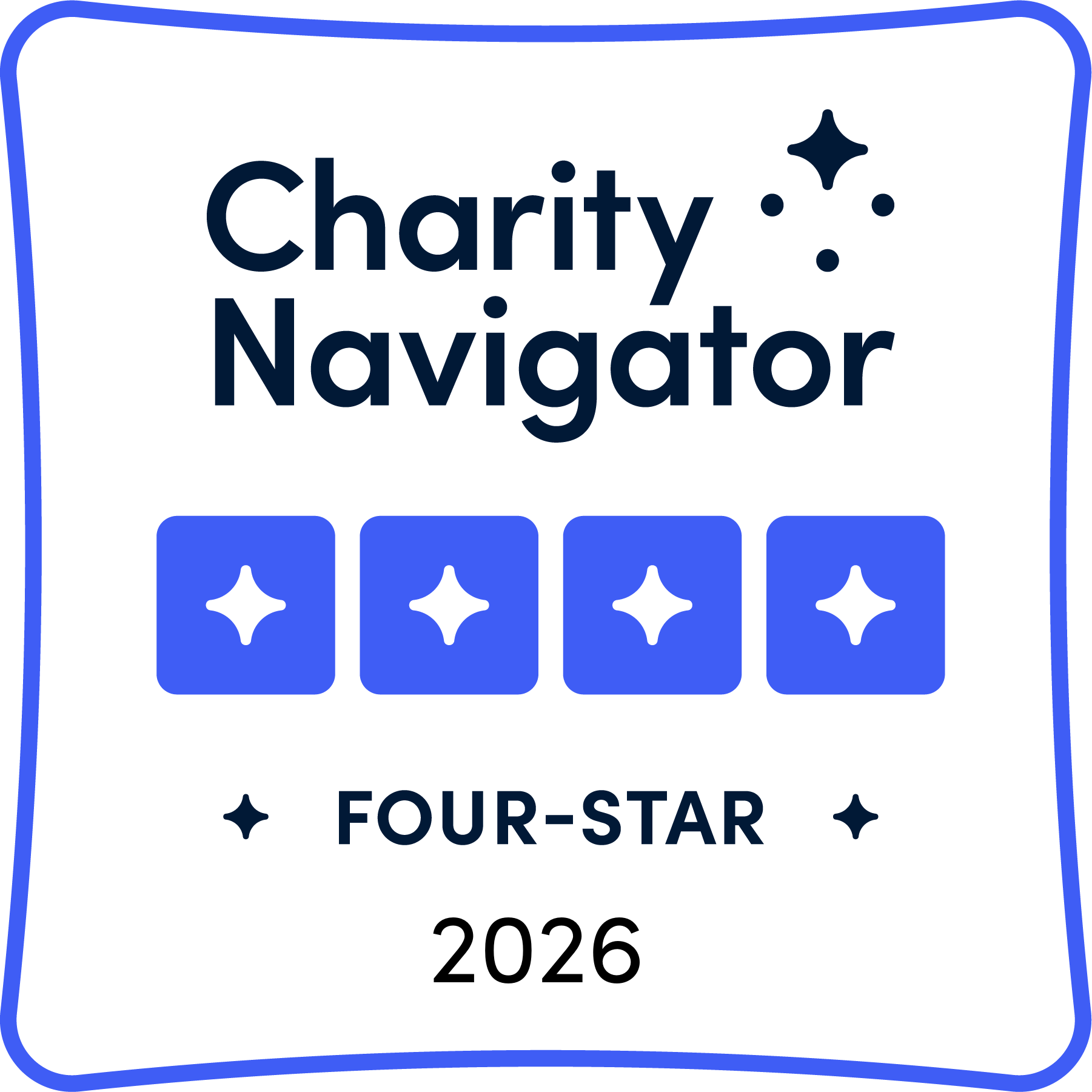 Charity Navigator 4-star badge 2026.