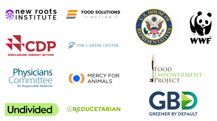 logos showing organizations that New Roots Institute alumni work at, including WWF, Mercy for Animals, U.S. House of Representatives, and Greener by Default