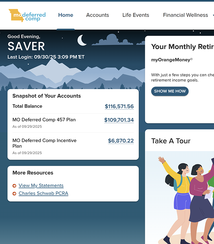 Screenshot of a participant's online account