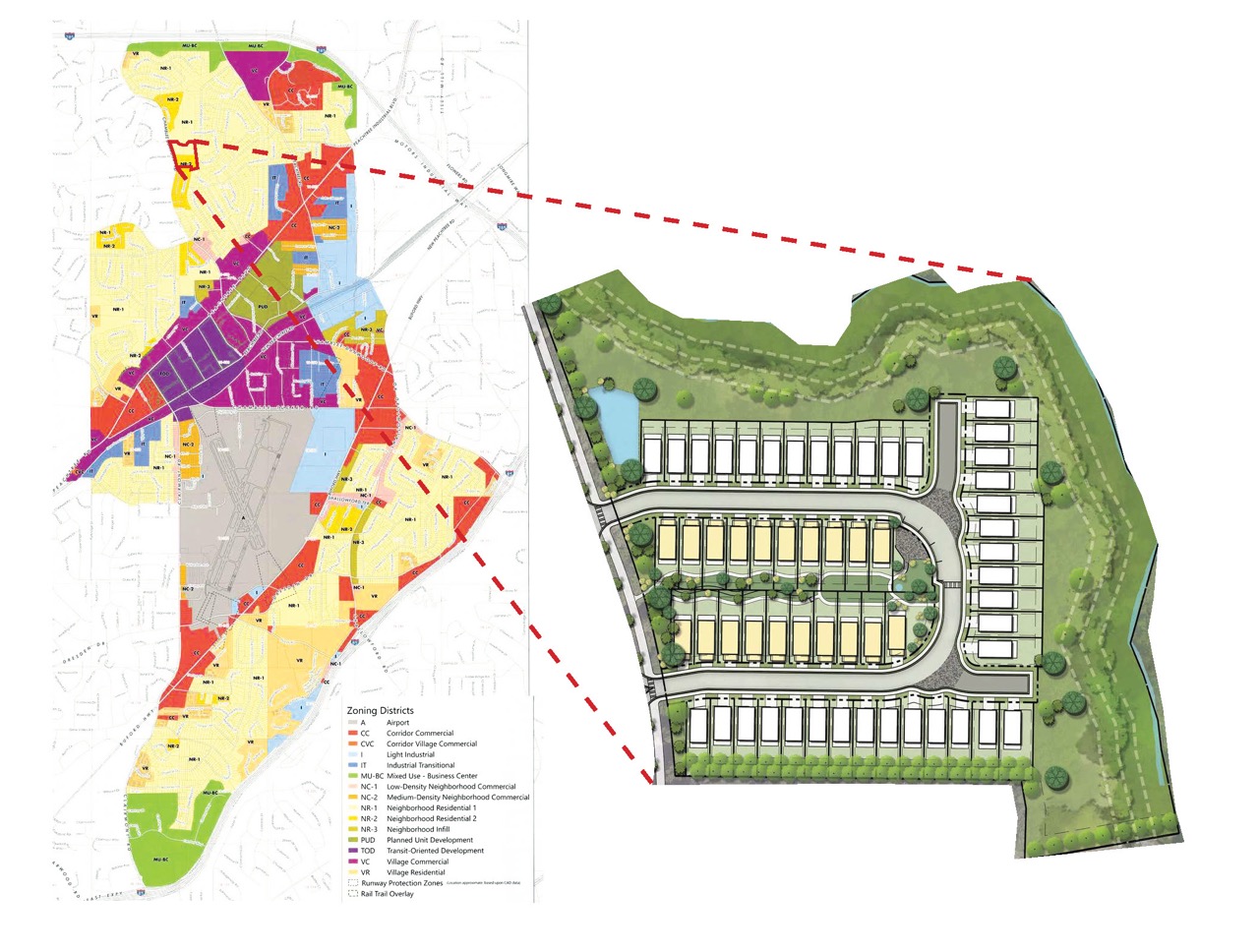 Zoning map and development layout used in PEC’s zoning design services to evaluate land use and site feasibility.