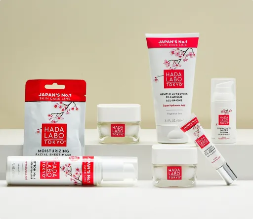 Hada Labo skincare products on a table