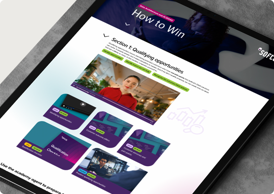 Softcat sales academy 'How to Win' module shown on a tablet