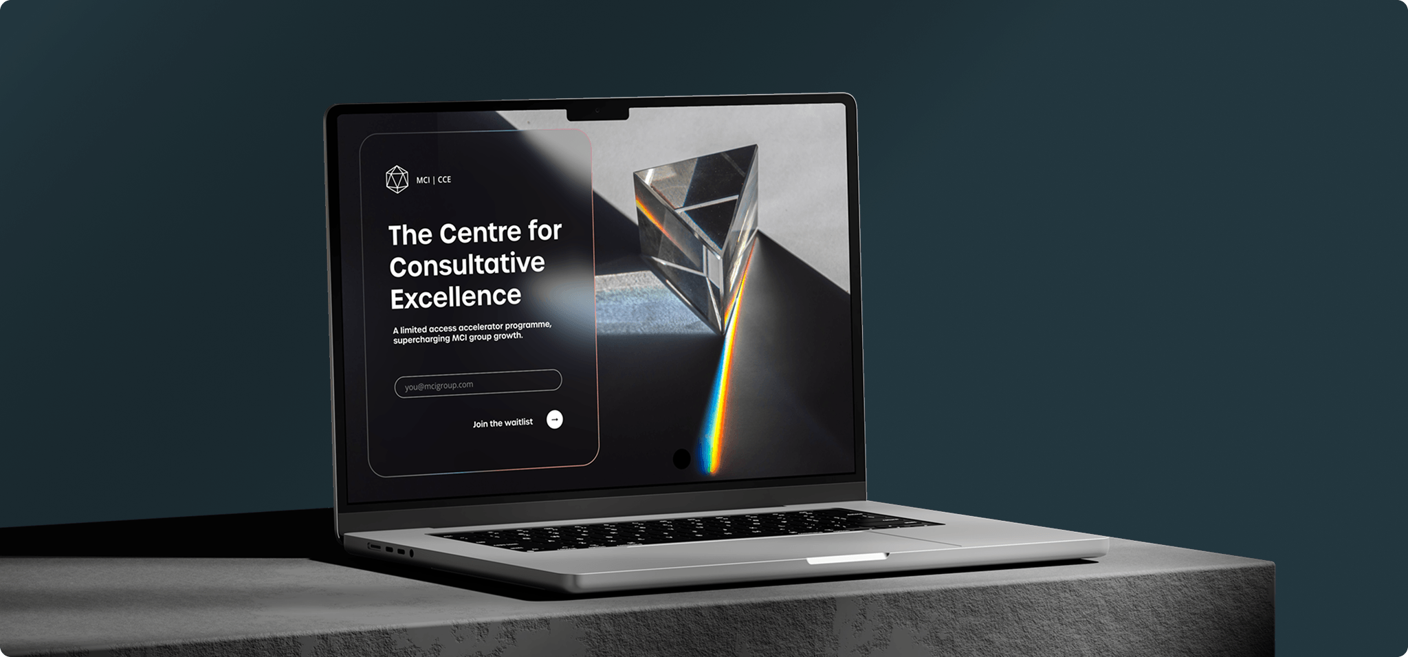 mci group Centre for Consultative Excellence programme site shown on a laptop