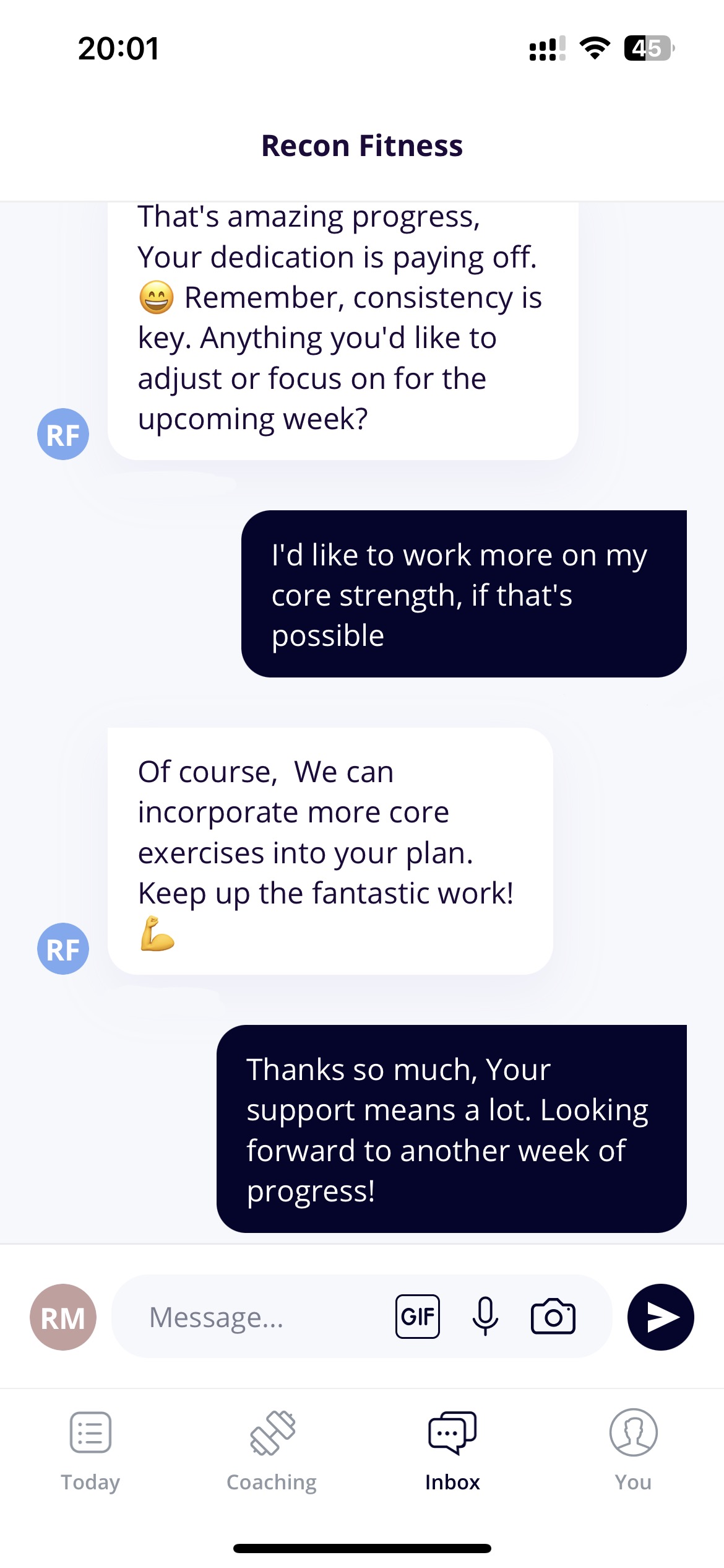 "fake" message between client and coach 