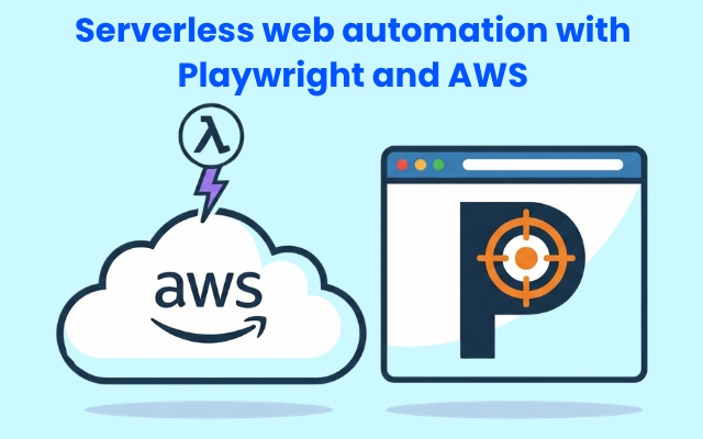 Illustration showing serverless web automation using AWS cloud and Playwright browser automation tool - Moov