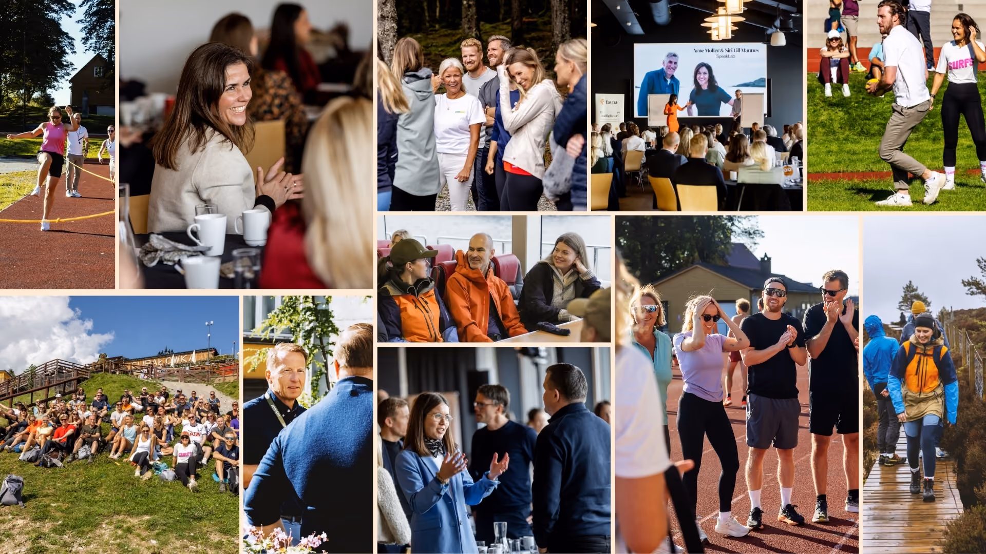 Bilde-collage med Favna-medlemmer på forskjellige arrangementer