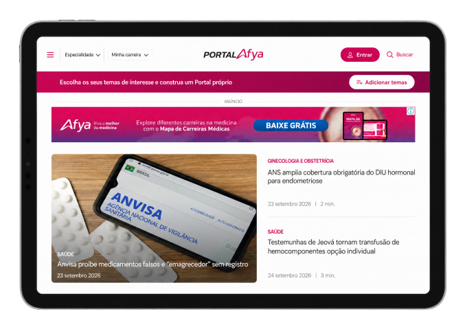 Portal Afya exibido em um tablet