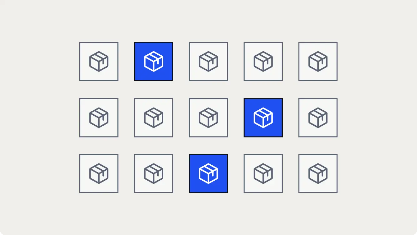 Grid of boxes icons with three highlighted in blue, indicating selection or emphasis.