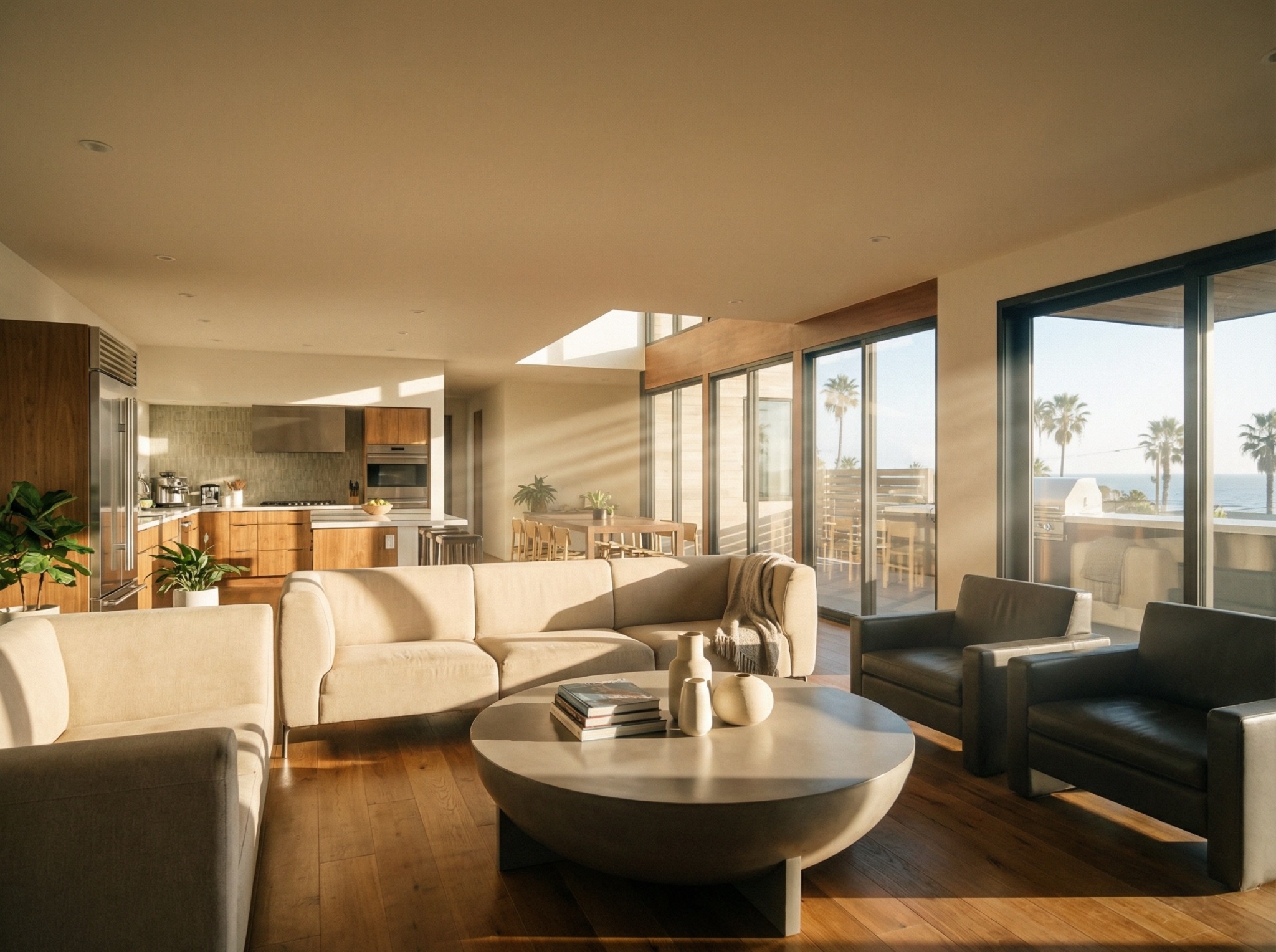 Rendering of the open-plan living room, kitchen and dining space at 241 Andrew Ave.