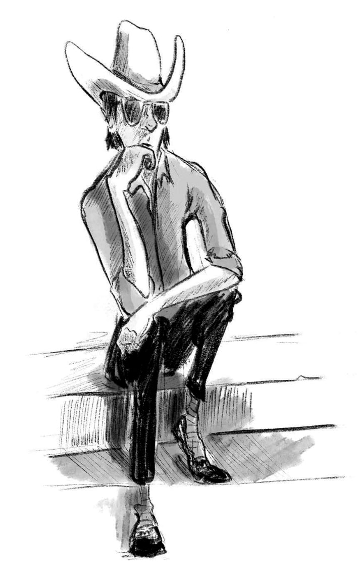 A lone cowboy illustration by Chelle Lorenzen