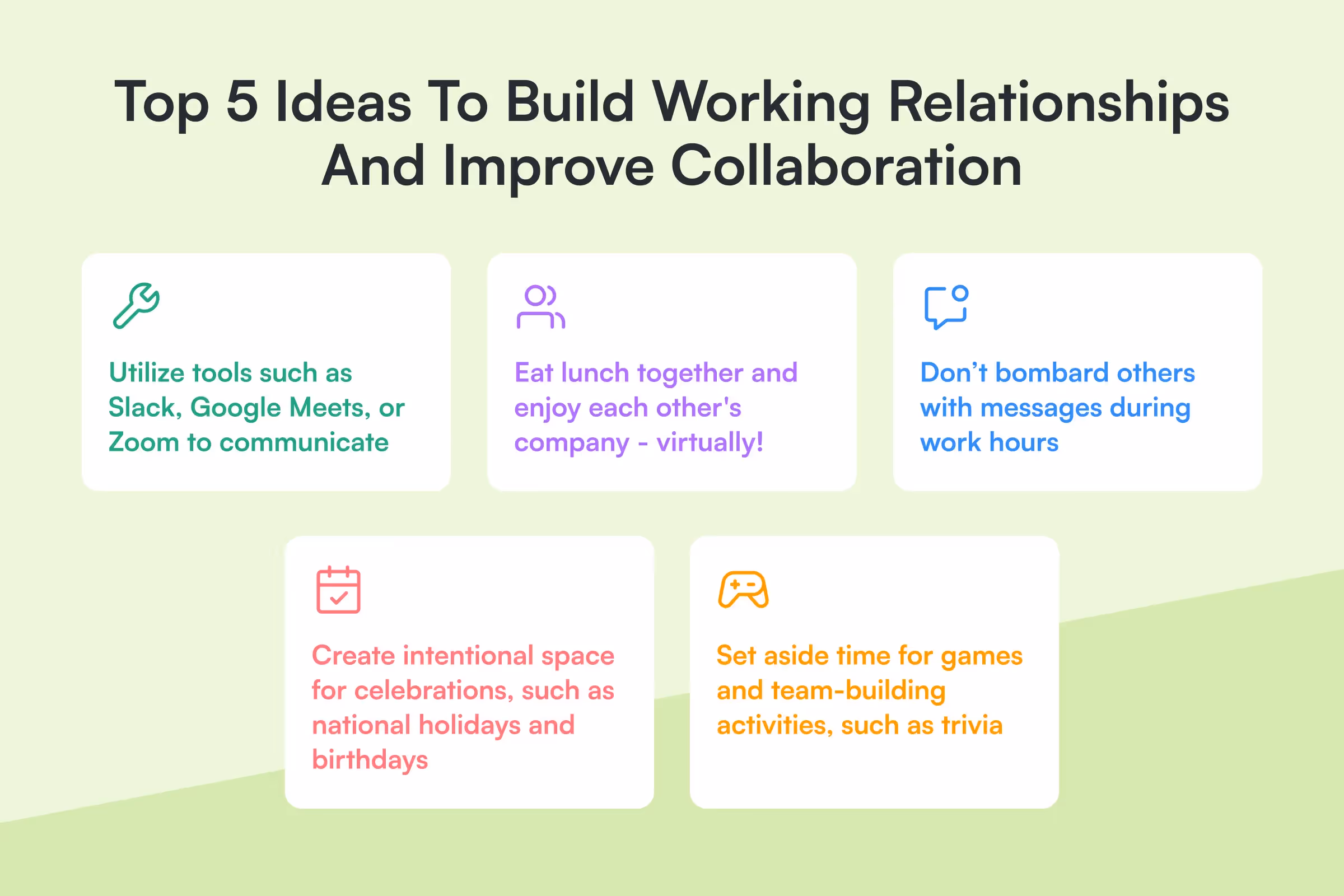 Top 5 ideas to build working relationships and improve collaboration