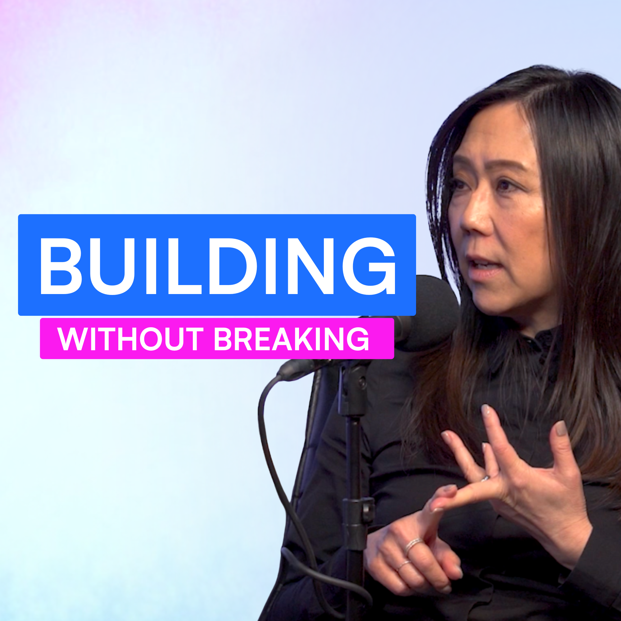 Image of Christine Song with a blurry blue and pink background and text that says "Why I stopped Chasing Titles"