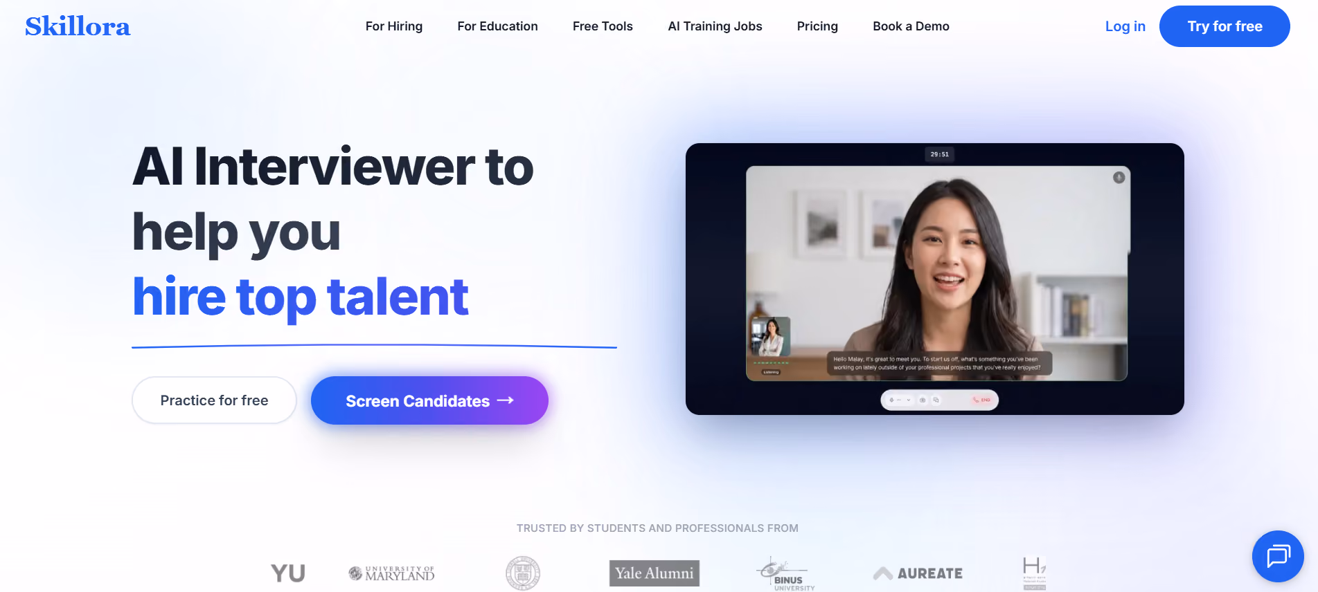 Skillora AI interview platform for candidate assessment
