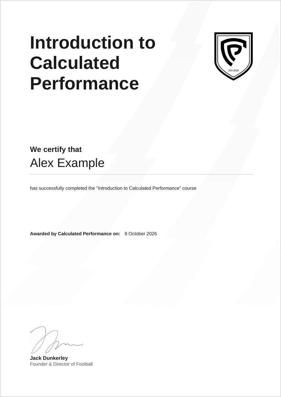 An example Level 1 certificate of completion