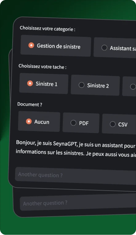 Interfaces de l’outil d’assurance Seyna