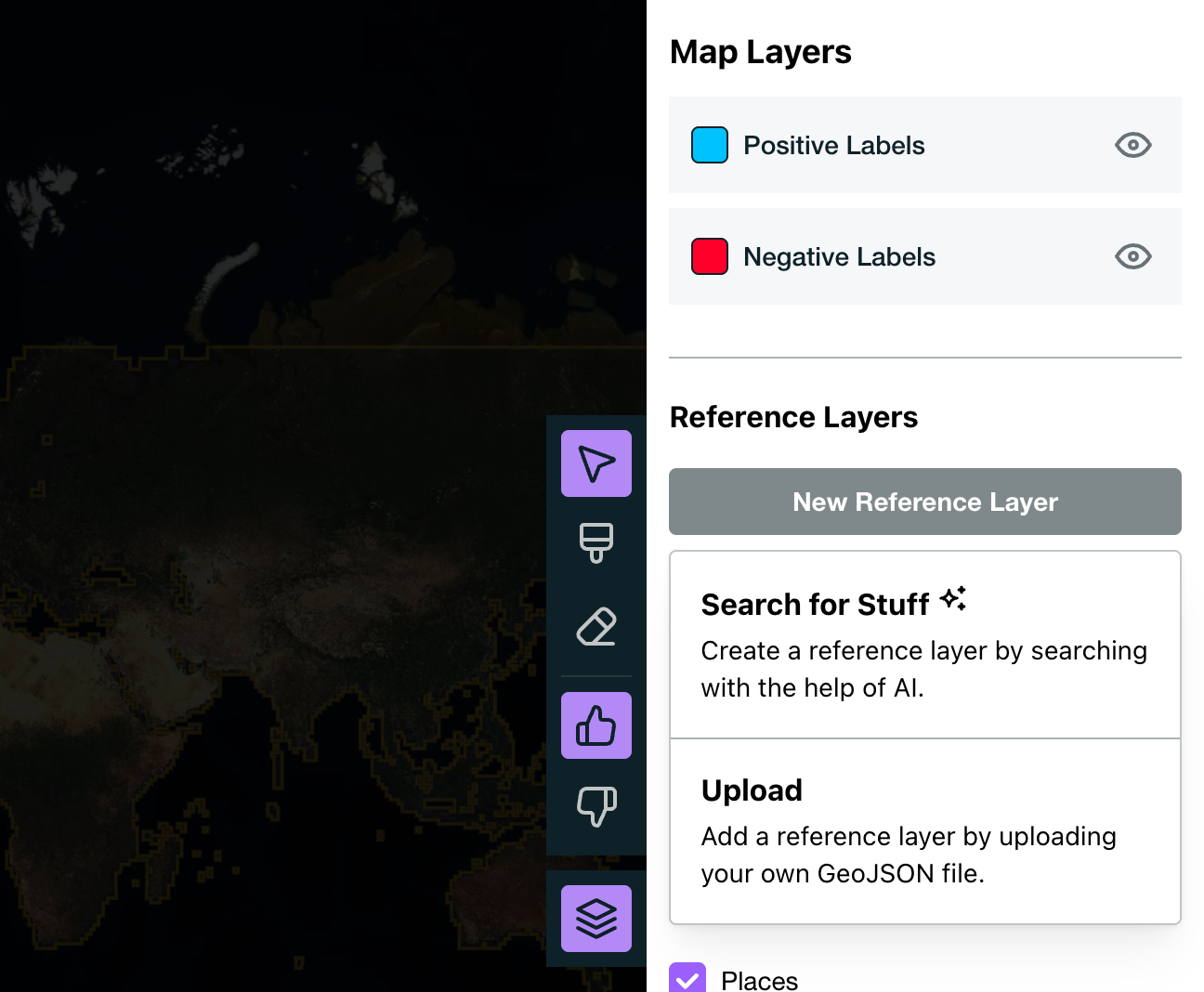 The New Reference Layer menu with Search for Stuff and Upload options