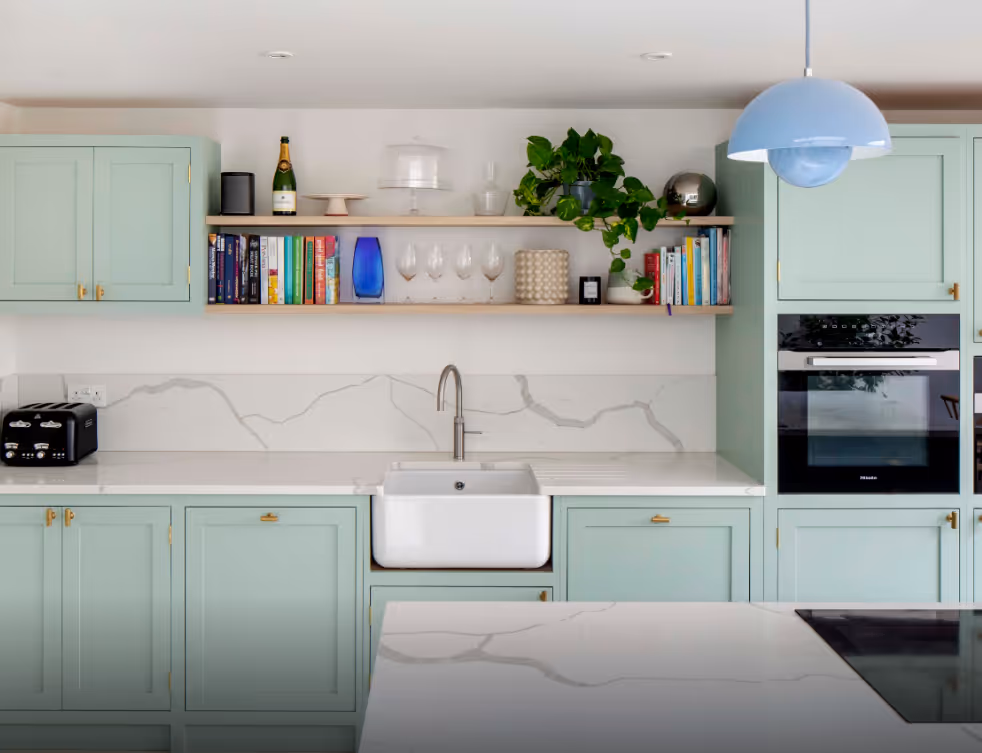Green kitchen farm sink