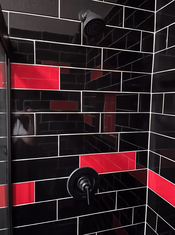 Black and red tile valve wall