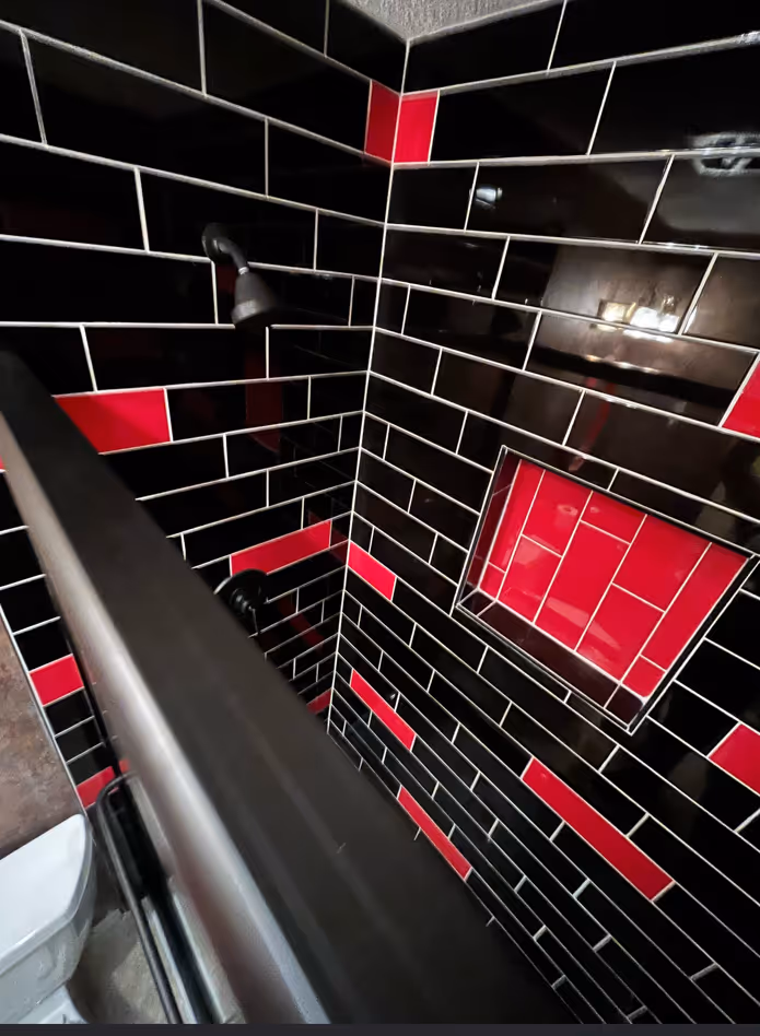 black and red tile from above