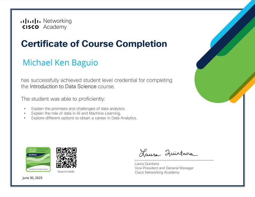 Michael Ken Baguio Certified
