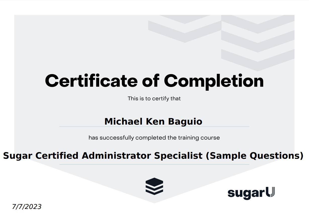 Michael Ken Baguio SugarCrm Certificate