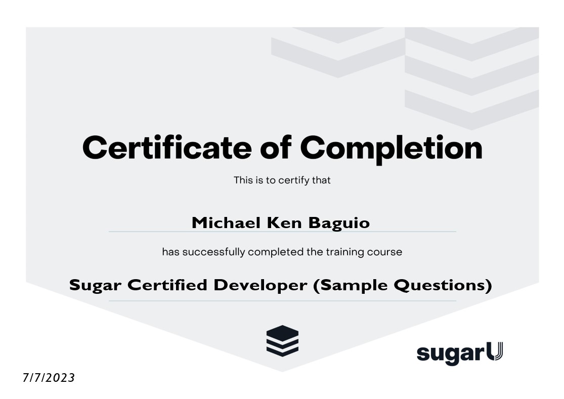 Michael Ken Baguio SugarCrm Developer Certificate