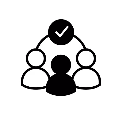 Circle with a white checkmark icon in the center against a black background.