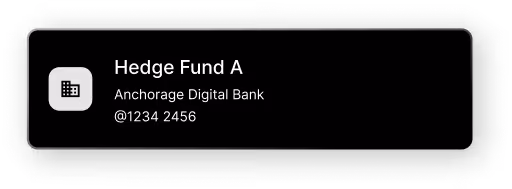Card showing Hedge Fund A managed by Anchorage Digital Bank with account number partially visible.